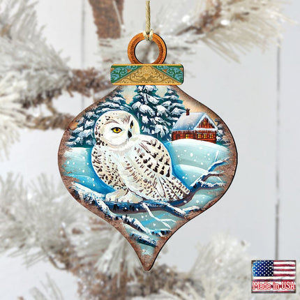 White Owl Drop Wooden Ornaments by G. DeBrekht - Wildlife Holiday Decor - 8035213-1