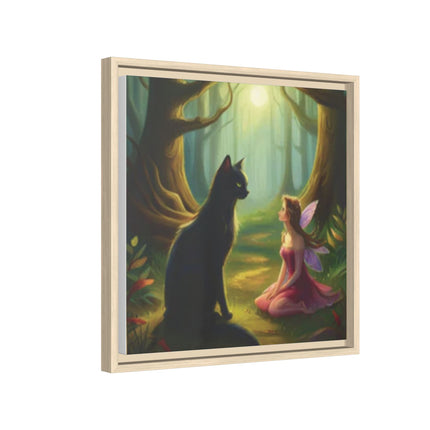 Fairy and Black Cat Forest Canvas – Framed Matte Wall Art