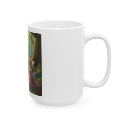 Fairy and Cat Forest Ceramic Mug — Enchanted Woodland Tea Coffee Cup (11oz, 15oz)