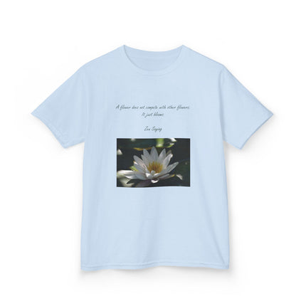 Inspirational Kids Tee – “A Flower Just Blooms” Nature Graphic Shirt