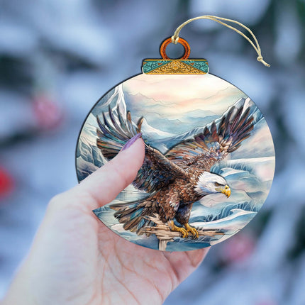 Bald Eagle in Alaska's Sky Wooden Ornaments by G.Debrekht - Wildlife Holiday Decor - 870064-4