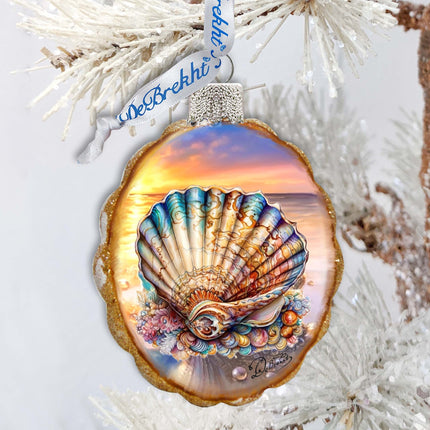 Glass Christmas Tree Decorations - Ocean Shell Keepsake Glass Ornaments by G. Debrekht - Coastal Holiday Decor - 777397-3
