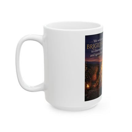 Brigid's Fire Ceramic Mug – Imbolc Bonfire & Renewal Coffee Cup (11oz/15oz)