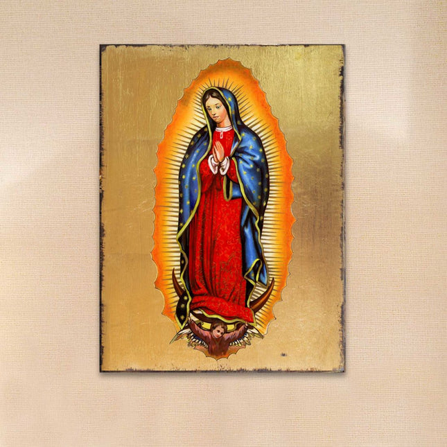 Lady of Guadalupe Wooden Gold Plated Religious Catholic Sacred Icon - Inspirational Icon Decor - 85032-0