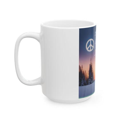 Christmas Peace Ceramic Mug | 15oz Cup with Quote & Winter Sunset