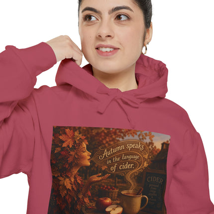 Autumn Leaves & Cider Hoodie — Cozy Fall Sweatshirt with 'Autumn Speaks' Still Life Design