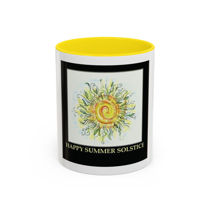 Happy Summer Solstice Coffee Mug — Sun Illustration Accent Mug (11/15oz)