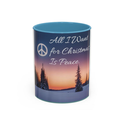 Christmas Peace Accent Mug | 11oz Ceramic Cup with Quote & Sunset