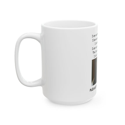 Black Cat Plea Ceramic Mug — "Please Don't Hurt Me" Coffee Cup (11oz/15oz)