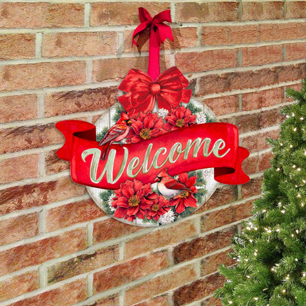 Christmas Wreath Welcome Sign Front door welcome sign Main entrance banner Welcome sign - Wooden front porch decor - 933117H-4