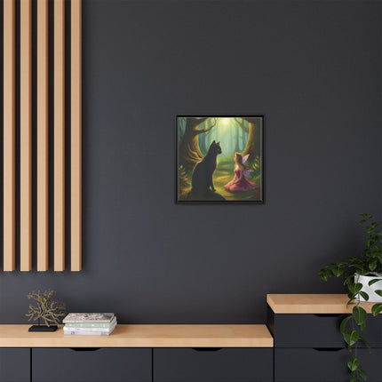 Fairy and Black Cat Forest Canvas – Framed Matte Wall Art