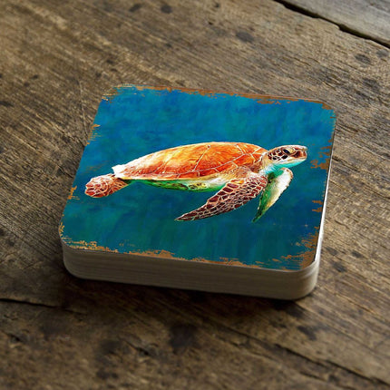 Sea Turtle Coastal Wooden Cork Coasters Gift Set of 4 by Nature Wonders - Coastal Sea-Life Decor - 95266C-S4-2