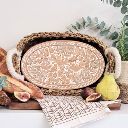 Bread Warmer & Basket Gift Set with Tea Towel - Garden Oval-1