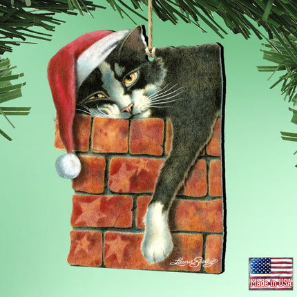 Peeking Tom Santa Cat Wooden Ornaments - Tree Ornament by Laura Seeley - Pets Dog and Cats Decor - 8512062-LS-2