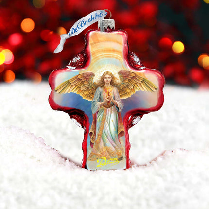 Angel Descending from Heaven Cross Glass Ornament by G. Debrekht - Nativity Holiday Decor - 758-025-3