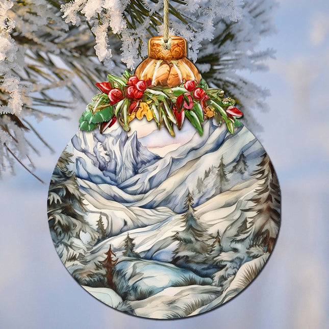 Beauty in Alaska's Snowy Peaks Wooden Ornaments by G.Debrekht - Wildlife Holiday Decor - 870036-0