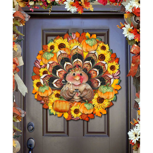 Turkey Holiday Door Wreath - Thanksgiving Halloween Decor by Jamie Mills-Price - 8185305-3H-MP-0