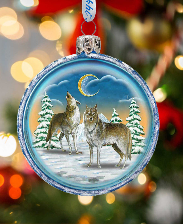 Wolves Glass Ornament by G. DeBrekht - Christmas Santa Snowman Decor - 759-011-0