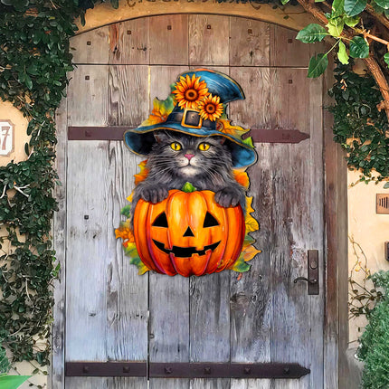 Black Cat Pumpkin Holiday Door Decor by G. DeBrekht - Halloween Decor - 8652794H-4