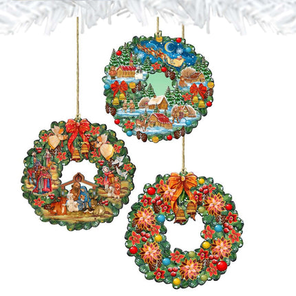 Wreaths Keepsake Wooden Ornaments Set of 3 by G. DeBrekht - Christmas Decor - 8100111S3-1
