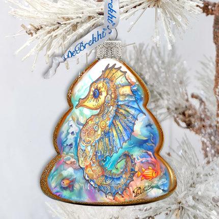 Holiday Coastal Decor - Seahorse Keepsake Glass Ornaments by G. Debrekht - Coastal Holiday Decor - 777398-3