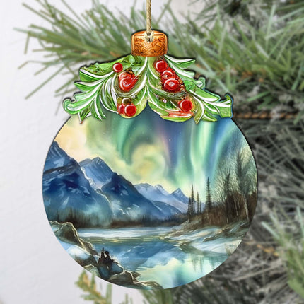 Alaskan Northern Lights Berry Wooden Ornaments by G.Debrekht - Wildlife Holiday Decor - 870023-1