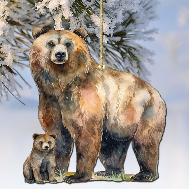 Grizzly Bear with Cub Wooden Ornaments by G.Debrekht - Wildlife Holiday Decor - 8710105-2-0