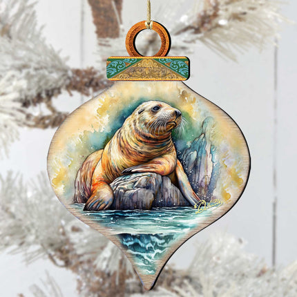 Coastal Sea Lion Wooden Ornaments by G.Debrekht - Wildlife Holiday Decor - 8710126-3