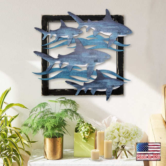 Great White Sharks Rustic Wood Wall Decor by G. DeBrekht - Coastal Sea-Life Decor - G98515S4-0