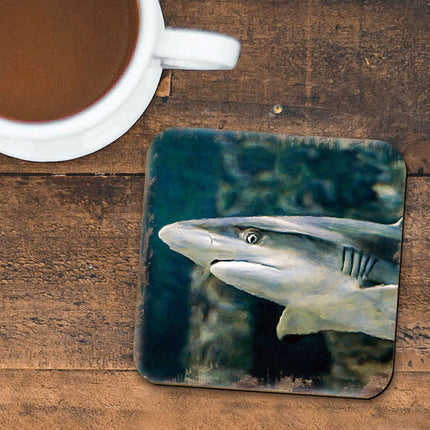 Shark Coastal Wooden Cork Coasters Gift Set of 4 by Nature Wonders - Coastal Sea-Life Decor - 95324C-S4-3