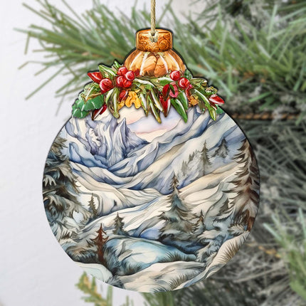 Beauty in Alaska's Snowy Peaks Wooden Ornaments by G.Debrekht - Wildlife Holiday Decor - 870036-1