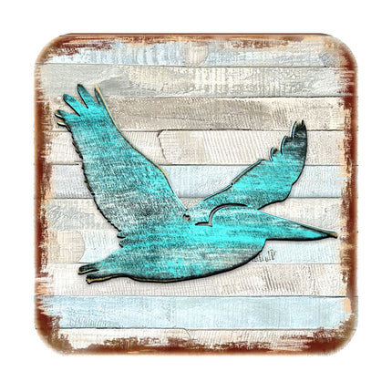 Pelican Coastal Wooden Cork Coasters Gift Set of 4 by Nature Wonders - Coastal Sea-Life Decor - 8198611-9C-S4-3