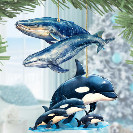 Alaskan Whale and Orca Wooden Ornaments Set of 2 by G. Debrekht - Wildlife Holiday Decor - 8091323S5-1