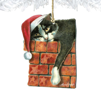 Peeking Tom Santa Cat Wooden Ornaments - Tree Ornament by Laura Seeley - Pets Dog and Cats Decor - 8512062-LS-4