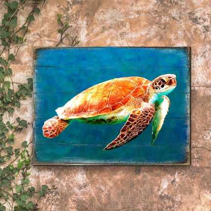 Revis Sea Turtle Wood Wooden Coastal Wall Art by Nature Wonders - Coastal Sea-Life Decor - 95266B-1