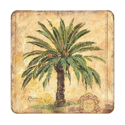 Palm Tree Coastal Wooden Cork Coasters Gift Set of 4 by Nature Wonders - Coastal Sea-Life Decor - 8198630C-S4-3
