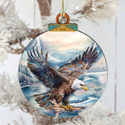 Bald Eagle in Alaska's Sky Wooden Ornaments by G.Debrekht - Wildlife Holiday Decor - 870064-2