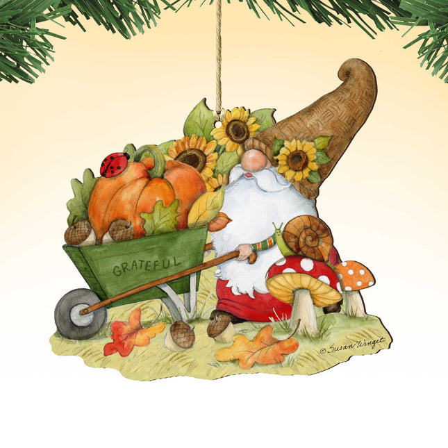 Autumn Decoration Grateful Harvest Gnome with Wheelbarrow and Cornucopia - Handmade Gift by Susan Winget - 8471207-SW-0