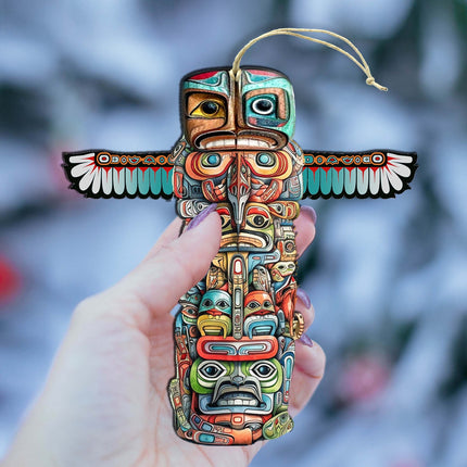Alaskan Totem Pole Wooden Ornaments by G.Debrekht - Wildlife Holiday Decor - 8710117-1-4