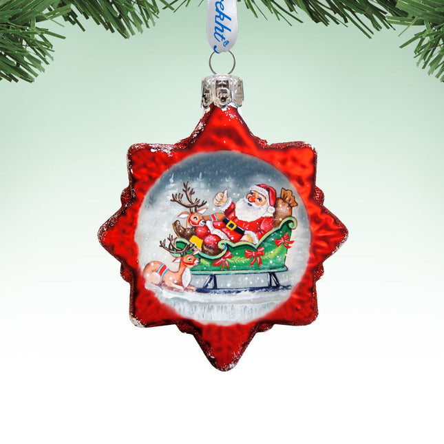 Sleighing Santa Mercury Glass Ornament by G. DeBrekht - Christmas Santa Snowman Decor - 773019-0