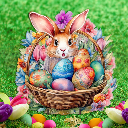 Bunny in a Basket Easter Yard Sign by G. DeBrekht - Easter Spring Decor - 8652764F-4