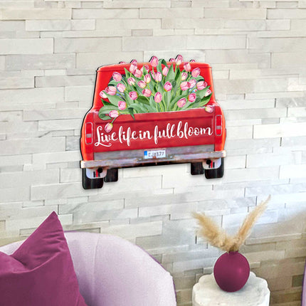 Blooming Love Truck Wooden Door Hanger Wall by G. DeBrekht - Love Family Kids Decor - 8191165H-2