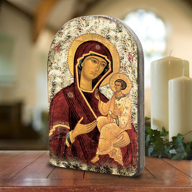 Virgin Mary Wooden Gold Plated Religious Christian Sacred Icon - Inspirational Icon Decor - 86063-0