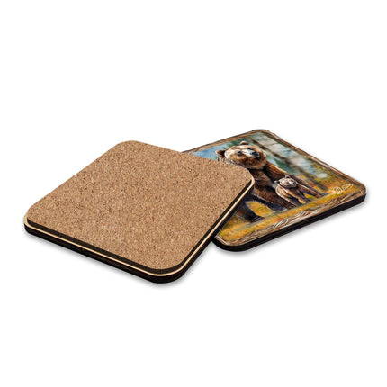 Bear Haven Wooden Cork Placemat and Coasters Gift Set of 7 by Nature Wonders Nature Wildlife Décor  - 85409C-S7-2