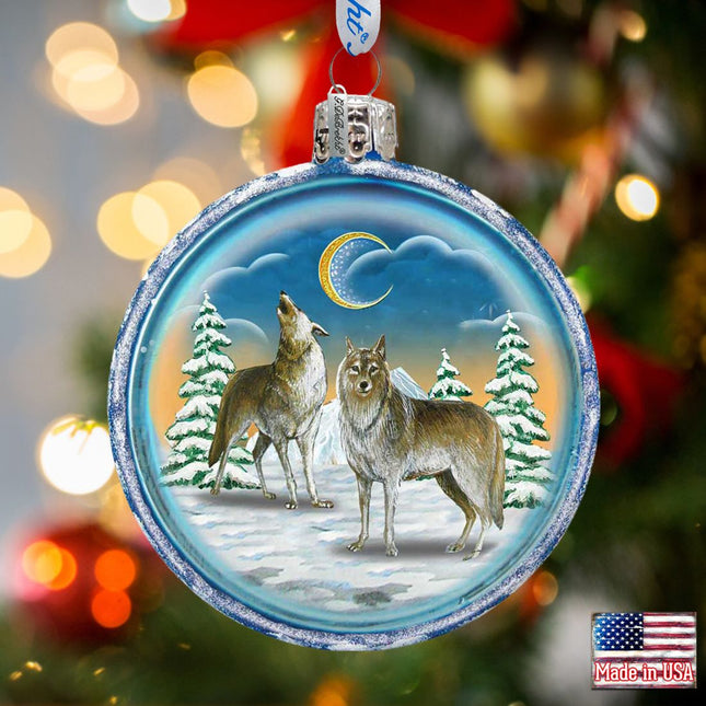 Winter Wolves Cut Ball Glass Ornament by G. DeBrekht - Wildlife Holiday Decor - 764-011-0
