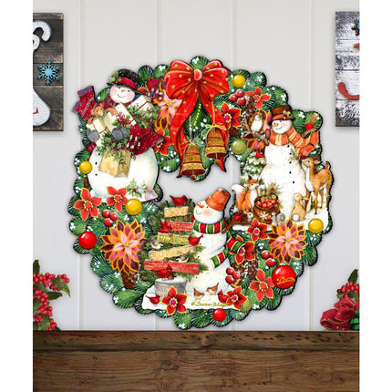 Snowy Christmas Holiday Door Wreath by G DeBrekht featuring Christmas Santa and Snowman Decor by Susan Winget - Item 8185307-4H-SW-2
