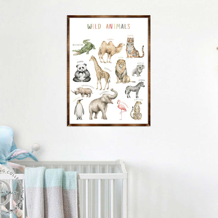 Wild Animals Kids Room Decor - Montessori Wooden Poster - Homeschool I Educational Poster - Classroom Decor - Playroom Art - 310219-1