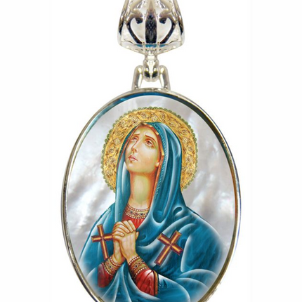 Virgin Mary Praying Silver Plated Mother of Pearl Necklace - 43014-0