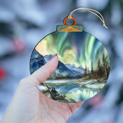 Alaskan Northern Lights Wooden Ornaments by G.Debrekht - Wildlife Holiday Decor - 870039-4