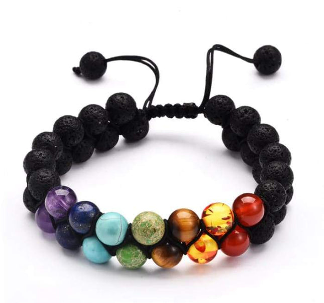 7 Chakra and Lava Stone Double Braided Bracelet-0